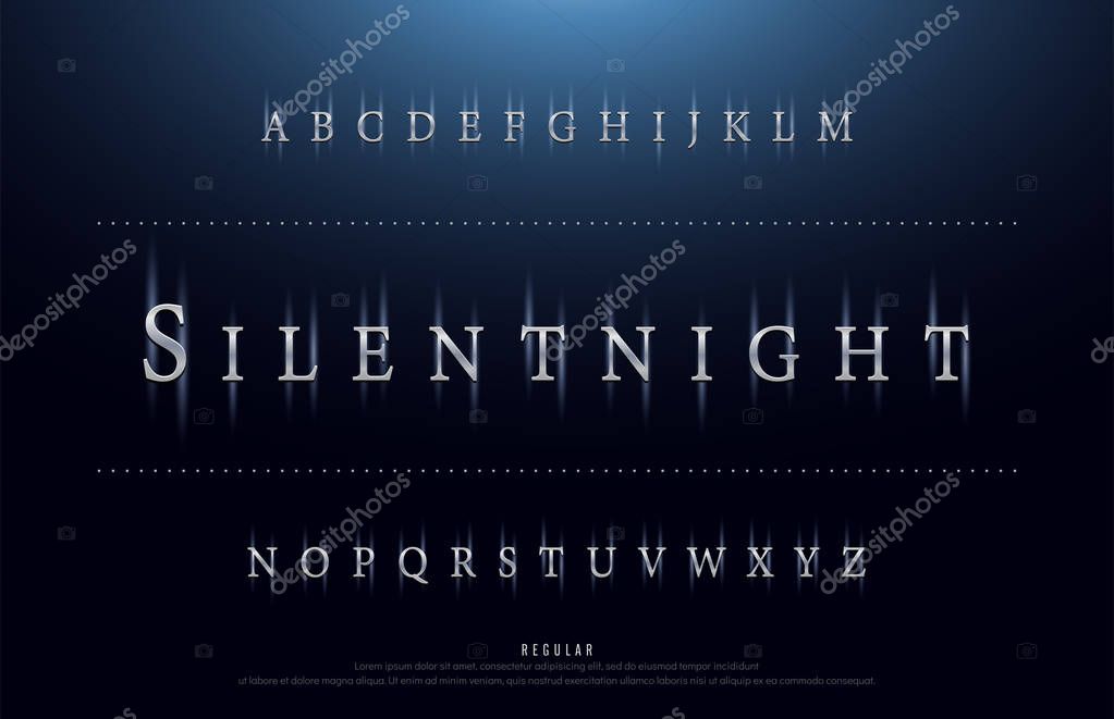 Science movie font with lighting effect on night background. technology, sci-fi alphabet glowing letters. vector illustration