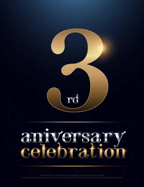 3Rd Anniversary Celebration Colored Metal Chrome Alfabeto Elegant Silver Golden — Vetor de Stock