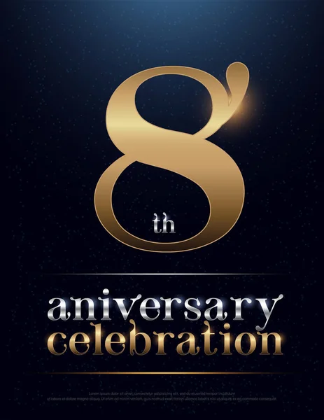 8Th Anniversary Celebration Colored Metal Chrome Alfabeto Elegant Silver Golden — Vetor de Stock