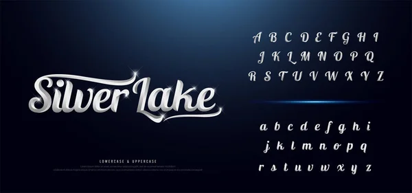 Sada Elegantní Stříbrné Barevné Kov Chrome Abecedy Písmo Typografie Klasický — Stockový vektor