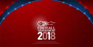 2018 Dünya Şampiyonası Futbol Kupası kırmızı zemin üzerine. Poster futbol şablonu