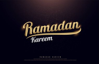 Ramazan Kareem altın Logo. Hat yazı. Koyu arka plan üzerinde altın metin el yazısı lafını. vektör çizim