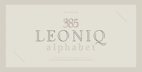 Zarif alfabe harfleri serif yazı tipi ve sayı. Klasik Harf İnce Çizgi Minimum Moda. Typography ince çizgi yazı tipleri büyük, küçük ve sayılar. vektör illüstrasyonu