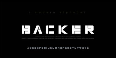 Soyut, minimal, modern alfabe yazı tipleri. Typography teknolojisi elektronik dijital müzik geleceğin yaratıcı yazı tipi. vektör illüstrasyonu
