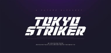 Spor modern Italik alfabe yazı tipi. Tipografi hızlı ve öfkeli stil yazı için film teknolojisi, spor, motosiklet, yarış logosu tasarım. vektör illüstrasyon