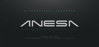Soyut teknoloji alanı yazı tipi ve alfabe. techno ve moda yazı tasarımları. Tipografi dijital Sci-Fi film kavramı. vektör illüstrasyon