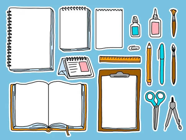 Çıkartmaları kümesi. Stil Kırtasiye Simgeler Vektör formatında doodle