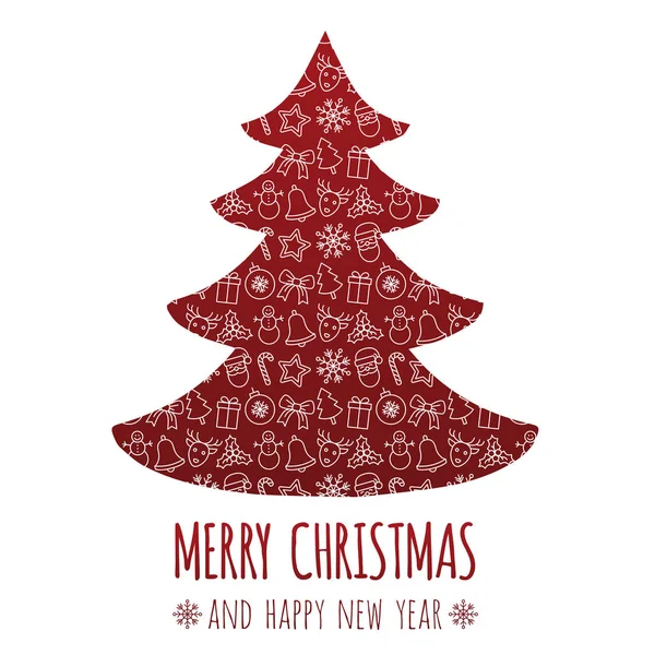 Noel ve yeni yıl vektör kartı ile Noel ağacı beyaz arka plan üzerinde 