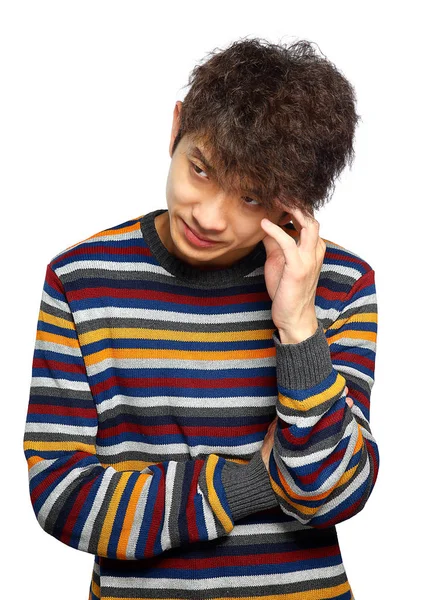 Young thoughtful man isolated over white background — Stock Photo, Image