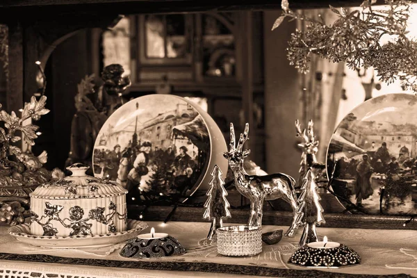 Natale Natura Morta Camera Familiare Decorazione Seppia — Foto Stock