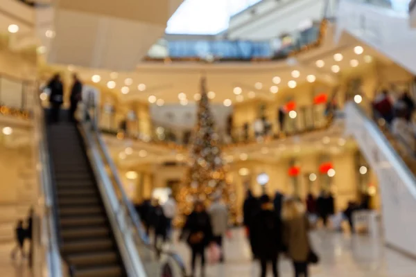 Shops Elevators Customers Multistory Shopping Center Christmas Time Bokeh Background — Stock Photo, Image