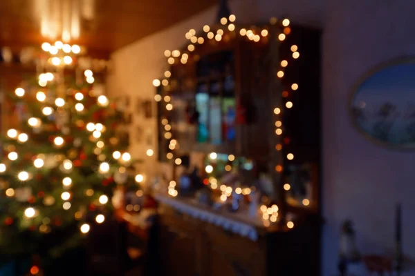 Blurred Abstract Christmas Concept Ατμοσφαιρικά Φωτισμένο Οικογενειακό Δωμάτιο Στα Χριστούγεννα — Φωτογραφία Αρχείου