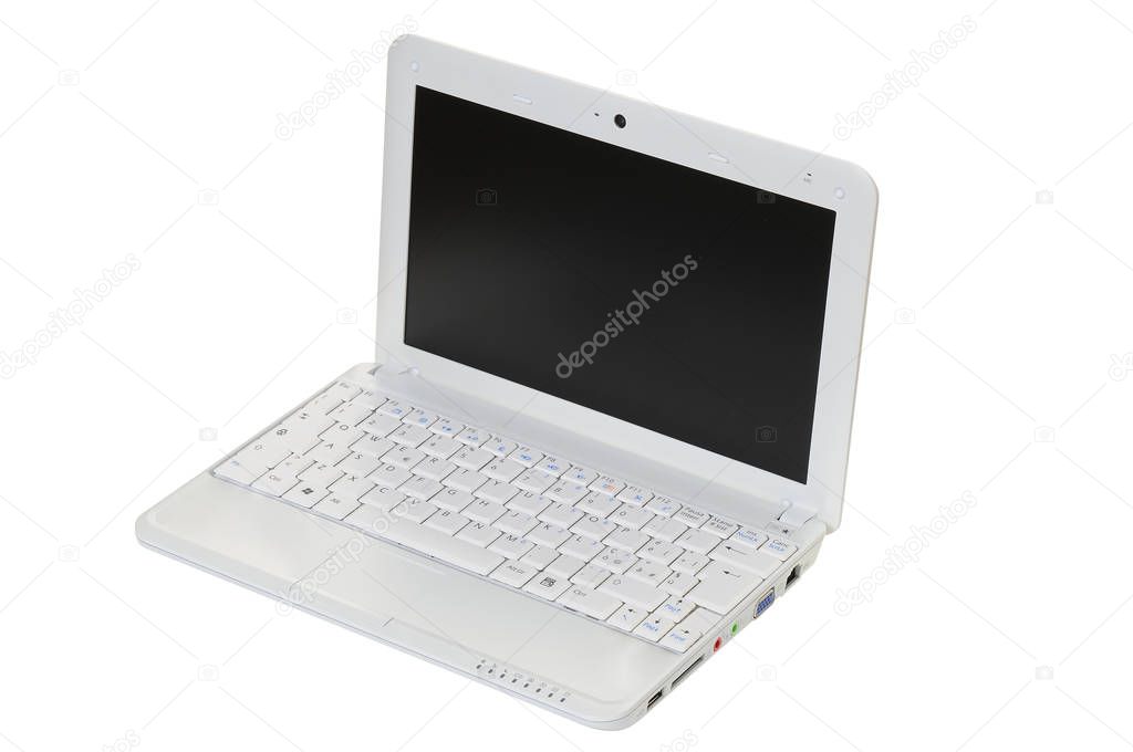 White laptop on white background