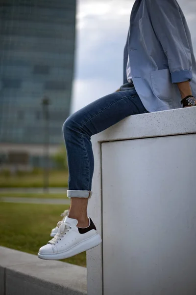 Milan Italy July 2019 Man Wearing Pair Alexander Mcqueen Sneakers — Stock Photo, Image