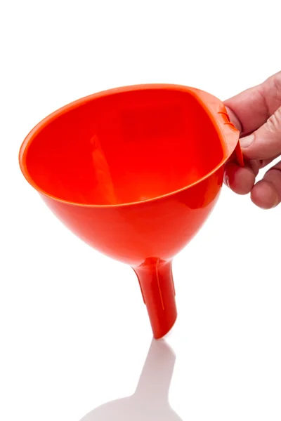 Orange kitchen funnel watering — Stock Photo, Image