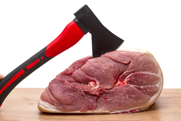 Large piece of meat and ax — Stock Photo, Image
