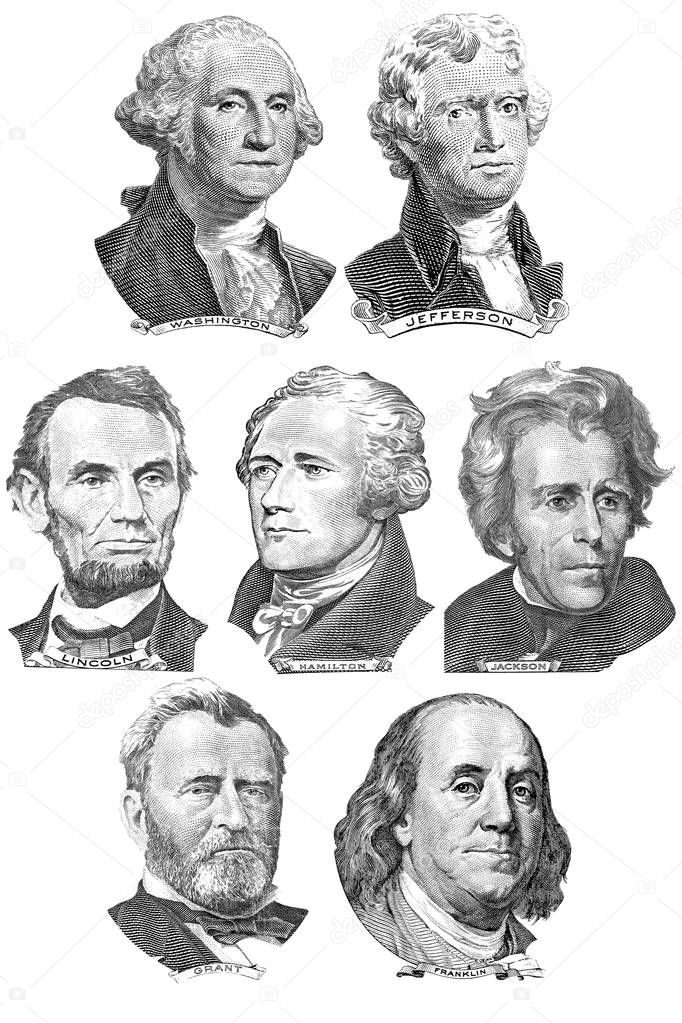 Engravings of portraits of seven presidents