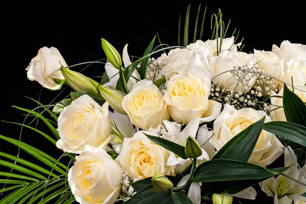 Bouquet of white flowers on black — Stock Photo, Image