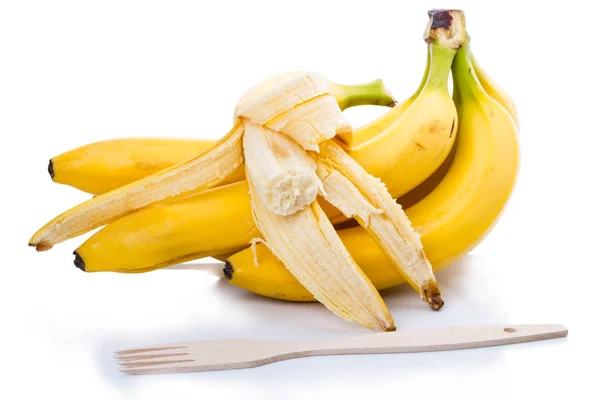 잘 익은 바나나와 나무 포크 — 스톡 사진