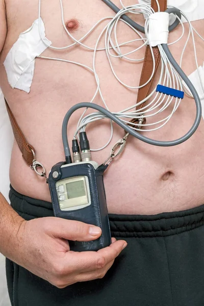 Medical Device Holter on a man — Stock Photo, Image