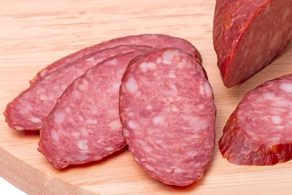 Slices of smoked sausage close up — Stock Photo, Image