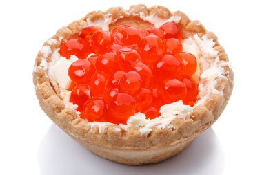 Bir tartı tereyağı ile kırmızı havyar