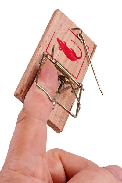 Finger nipped in a mousetrap — Stock Photo, Image