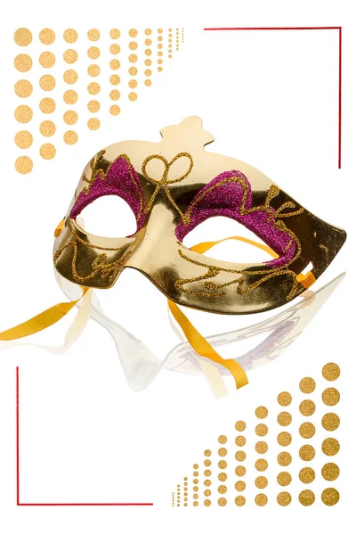 Oprawiony Nowoczesny Styl Złotą Maską Karnawałową Izolowane Białym Tle — Zdjęcie stockowe