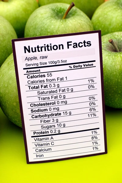 Nutrition facts of green apples — Stock Photo, Image