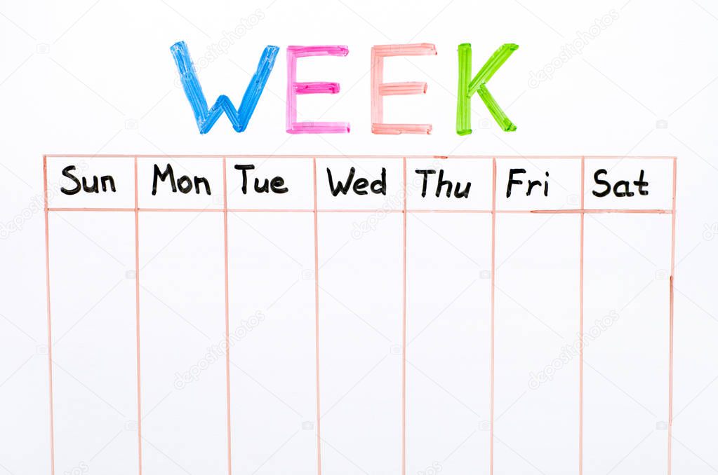 Seven days of the week writing on white board