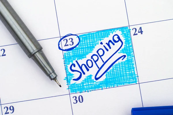 Ψώνια υπενθύμιση στο ημερολόγιο με στυλό — Φωτογραφία Αρχείου