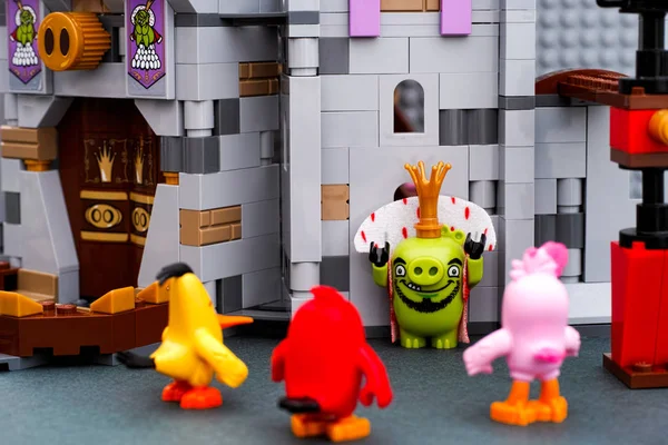 Lego King Pig gives up to Angry Birds - Red, Stella and Chuck ne — Stock Photo, Image