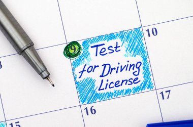 Ehliyet kalem ile takvim için uyarı mektubu testi