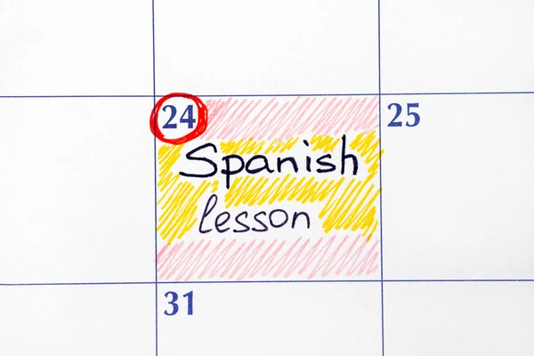 Reminder Spanish lesson in calendar.