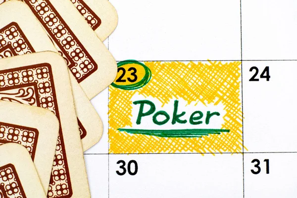 Poker przypomnienia w kalendarzu z karty — Zdjęcie stockowe