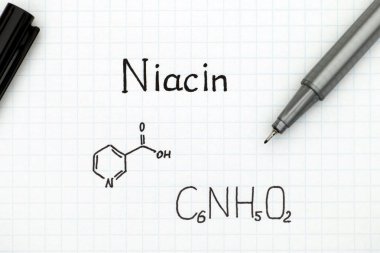 Chemical formula of Niacin with black pen clipart