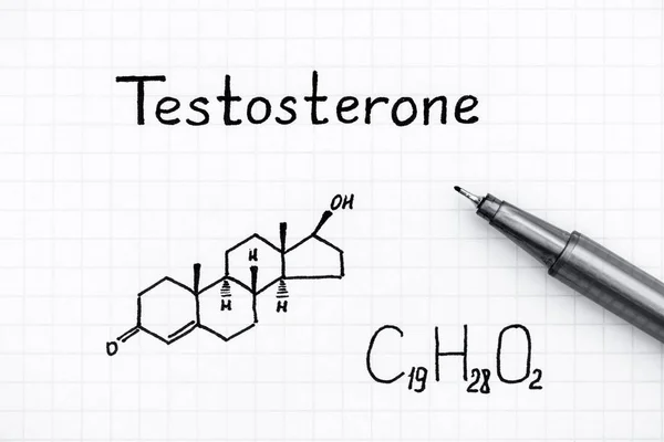Chemical formula of Testosterone with pen.