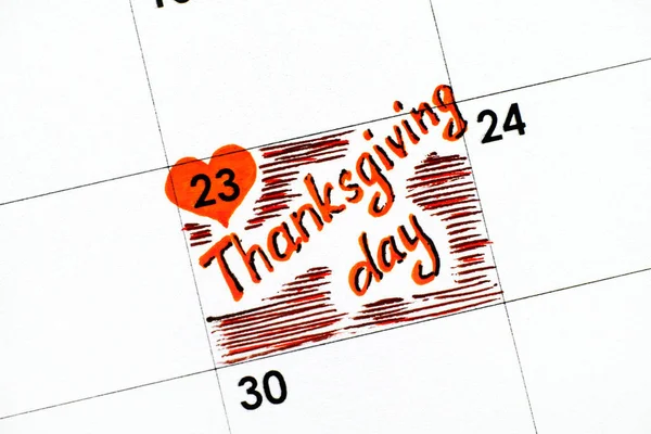 Lembrete Dia de Ação de Graças no calendário . — Fotografia de Stock