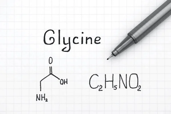 Fórmula química de la glicina con pluma negra . — Foto de Stock