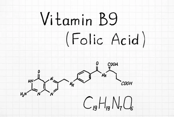 Fórmula química da vitamina B9 (ácido fólico ). — Fotografia de Stock