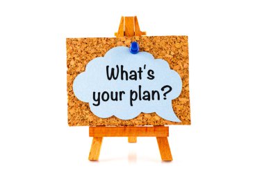 Konuşma balonu ifade ile planın ne mavi? corkboard üzerinde