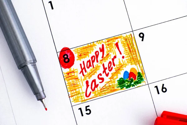 Promemoria Buona Pasqua nel calendario con penna rossa . — Foto Stock