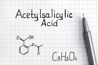 Chemical formula of Acetylsalicylic Acid with pen.  clipart