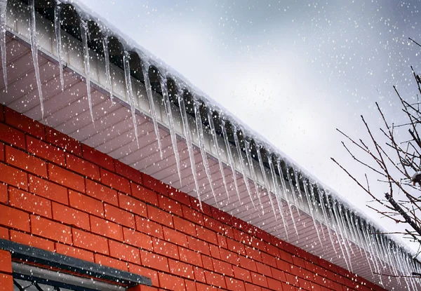 Isarna på taket. Snövit. — Stockfoto