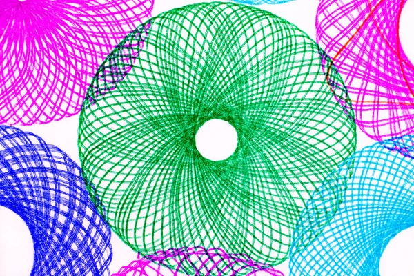 Closeup de cores círculos alinhados fundo padrão. Desenho caneta — Fotografia de Stock