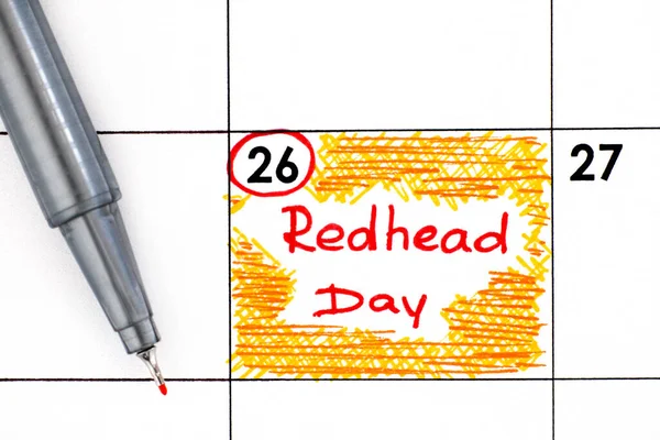 Υπενθύμιση Ημέρα Redhead Στο Ημερολόγιο Στυλό Μαΐου — Φωτογραφία Αρχείου