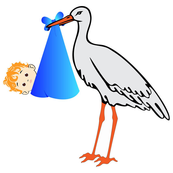 Vector stork with baby boy