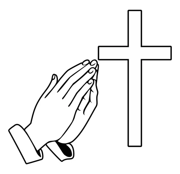 Praying Hands and orthodox cross — Stock Vector