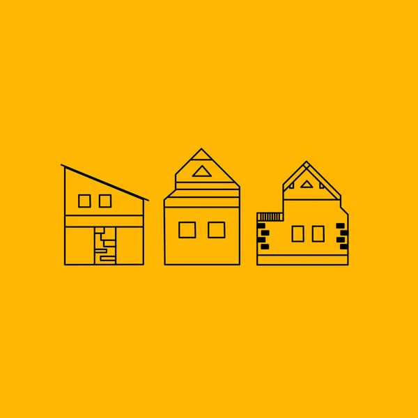 Diseño Arte Línea Casa Elementos Diseño Geométrico Amarillo — Vector de stock