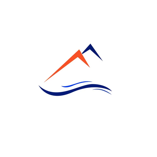 Nehir Şaretli Tasarım Dağı Sembol Mavi Turuncu Logosu — Stok Vektör